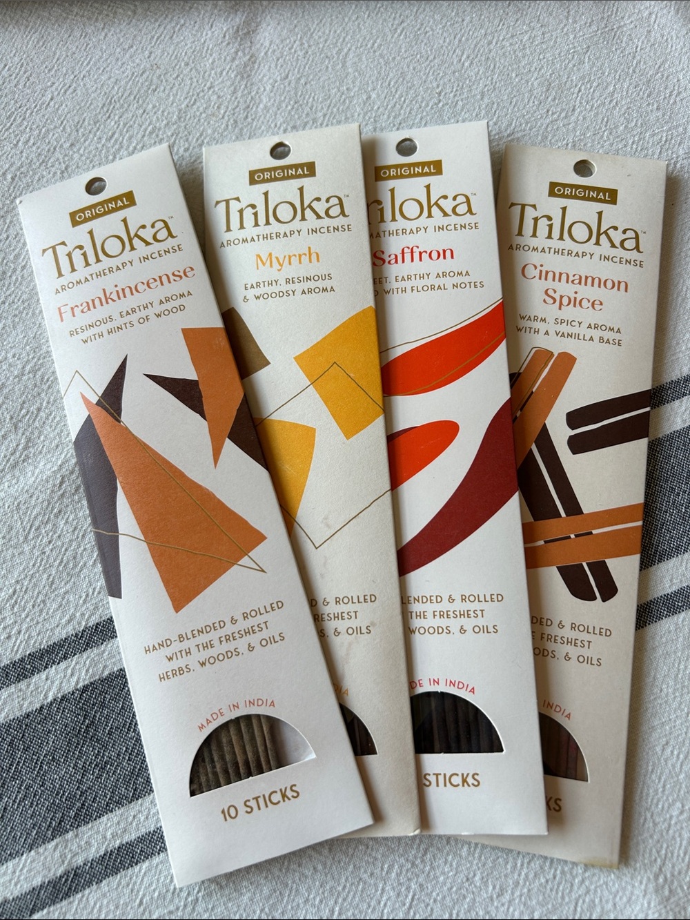 Bundle of 4 Triloka Aromatherapy 10 Incense Stick Packs